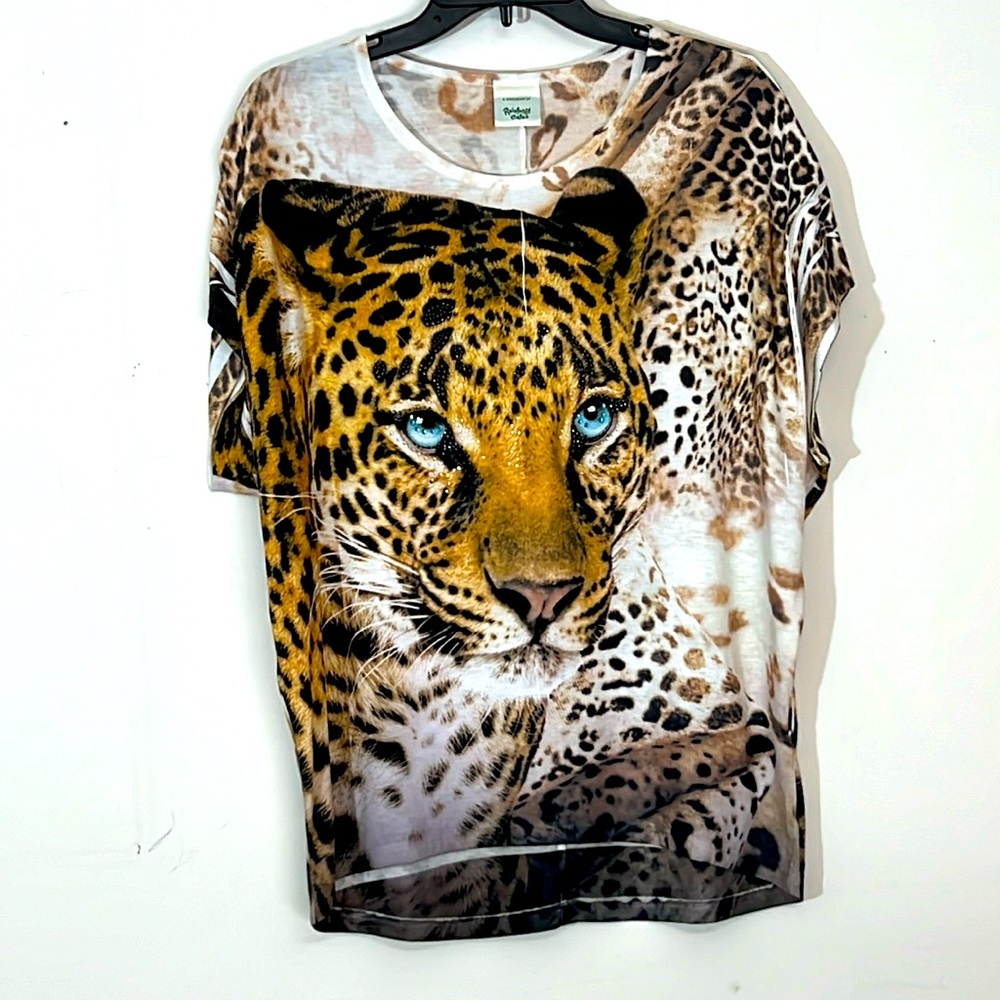 🌞 Rainforest Cafe Vintage 90s blue eyed tiger on a short sleeve tee women XL